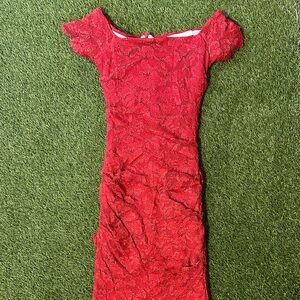 Betsy & Adam Scarlet Lace Off-Shoulder Mini Dress